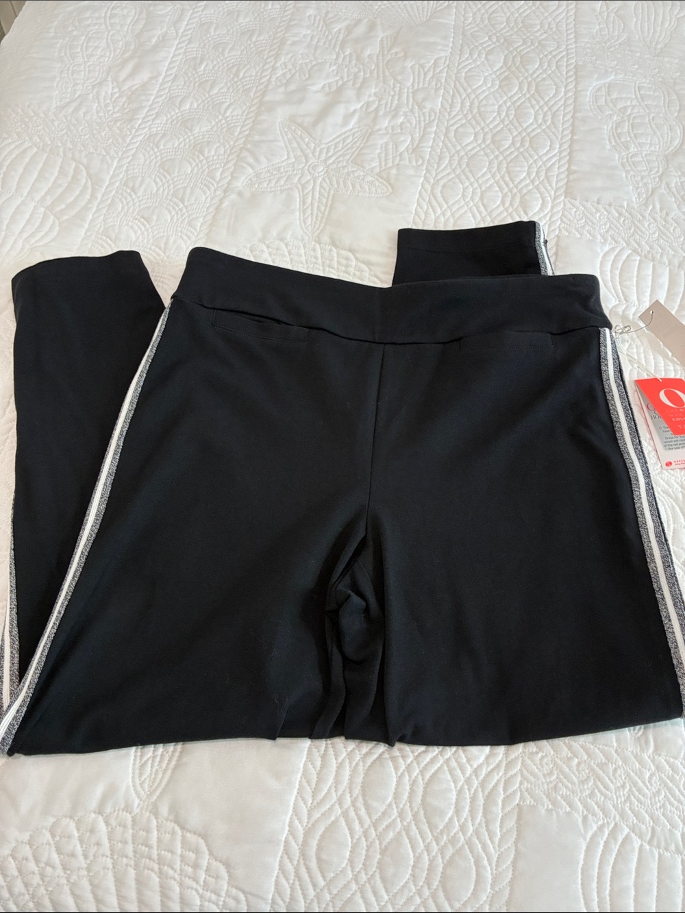 Talbots Oprah Collection Black Active Leggings with Gray Zipper Side Stripe
